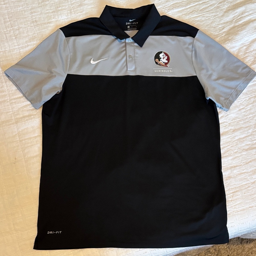Nike Men's Black and Gray Dri-FIT Polo Shirt- FSU